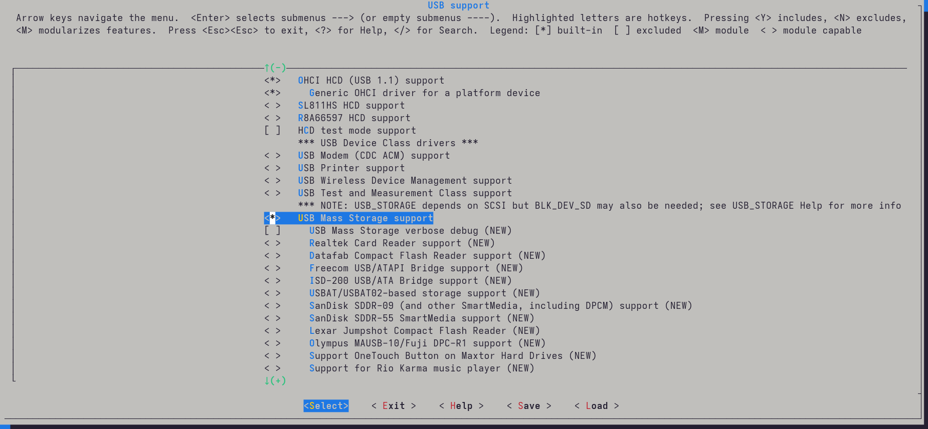 Menuconfig menu -> enable_mass_storage option