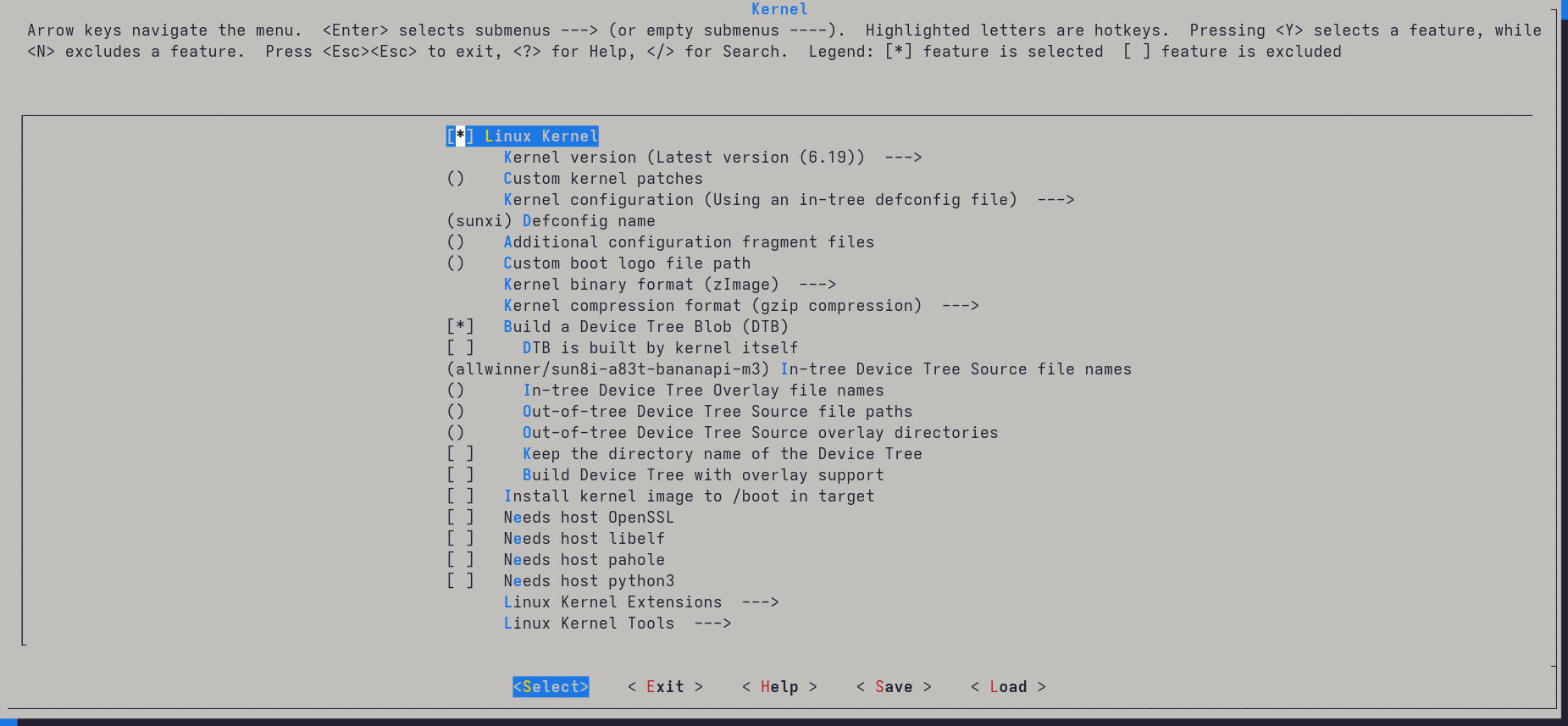 Buildroot menuconfig -> linux kernel