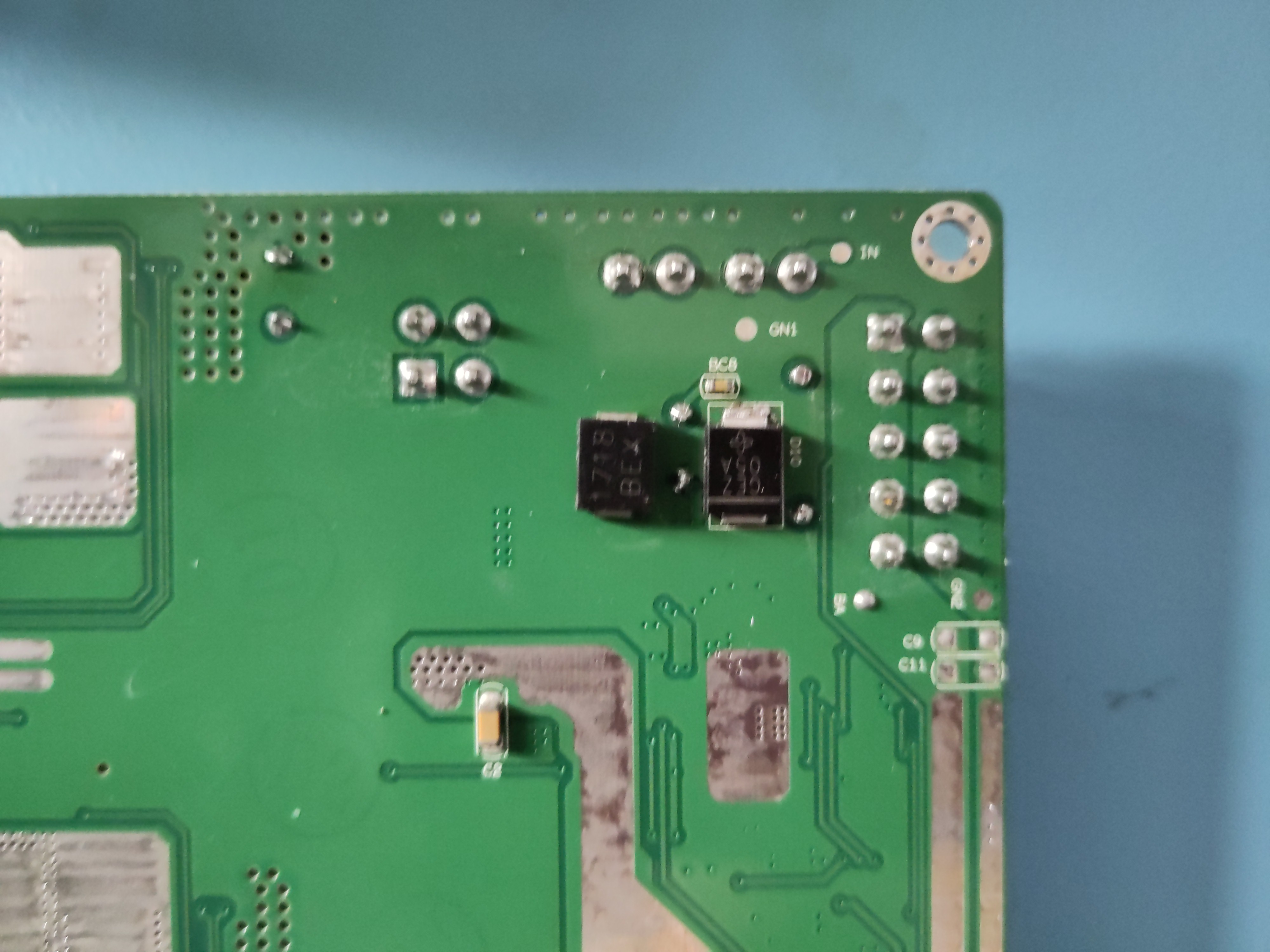 Sanbot power board old diode near new one (which has been soldered)